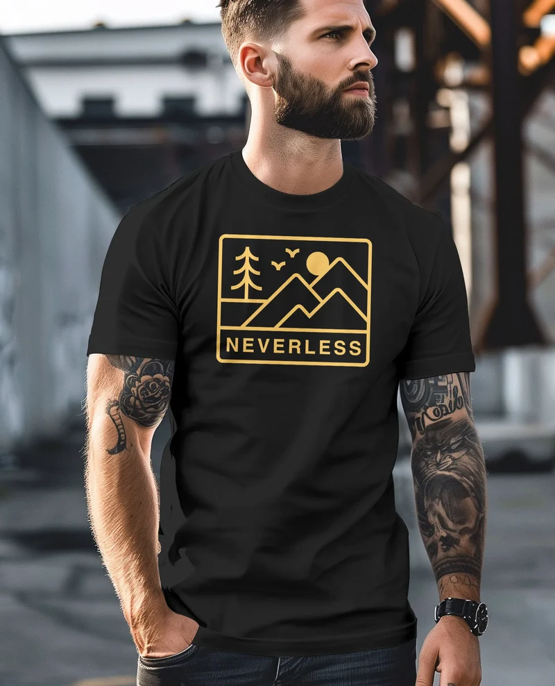 Herren T-Shirt Outdoor Grafik Line Art Berge Natur Männer Printshirt Aufdruck Schriftzug Fashion Streetstyle