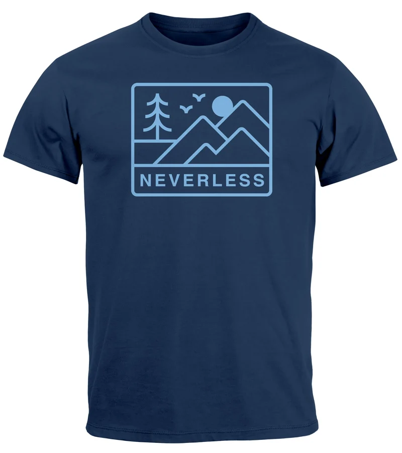 Herren T-Shirt Outdoor Grafik Line Art Berge Natur Männer Printshirt Aufdruck Schriftzug Fashion Streetstyle
