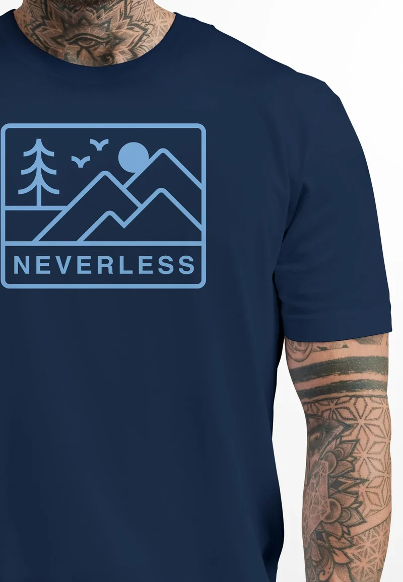 Herren T-Shirt Outdoor Grafik Line Art Berge Natur Männer Printshirt Aufdruck Schriftzug Fashion Streetstyle