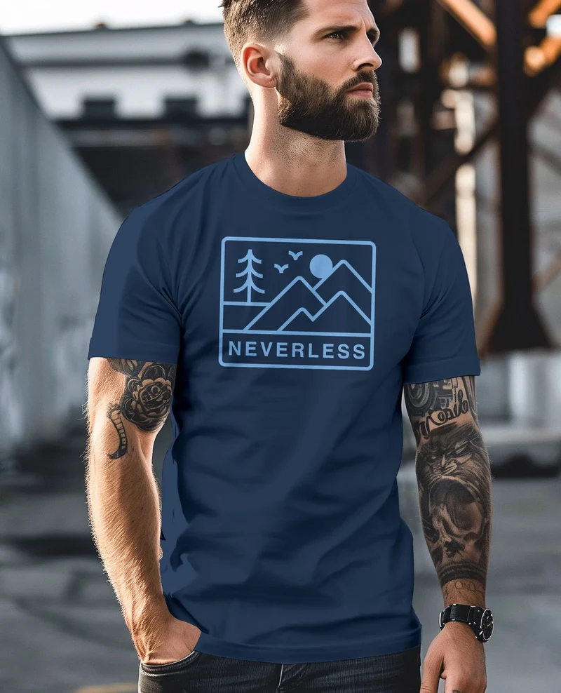 Herren T-Shirt Outdoor Grafik Line Art Berge Natur Männer Printshirt Aufdruck Schriftzug Fashion Streetstyle