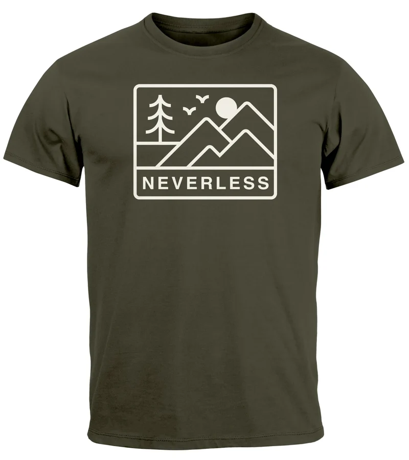 Herren T-Shirt Outdoor Grafik Line Art Berge Natur Männer Printshirt Aufdruck Schriftzug Fashion Streetstyle