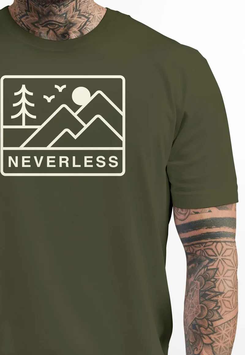 Herren T-Shirt Outdoor Grafik Line Art Berge Natur Männer Printshirt Aufdruck Schriftzug Fashion Streetstyle