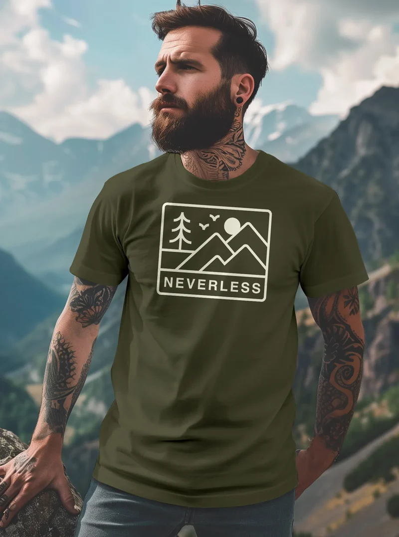 Herren T-Shirt Outdoor Grafik Line Art Berge Natur Männer Printshirt Aufdruck Schriftzug Fashion Streetstyle