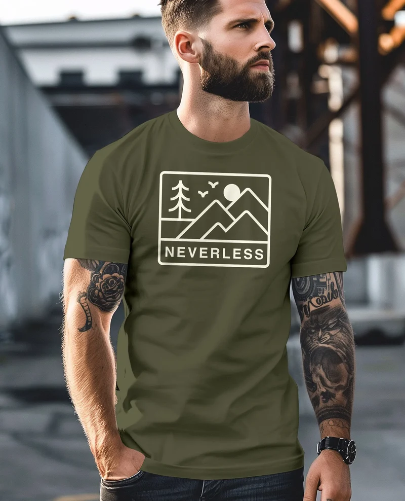 Herren T-Shirt Outdoor Grafik Line Art Berge Natur Männer Printshirt Aufdruck Schriftzug Fashion Streetstyle