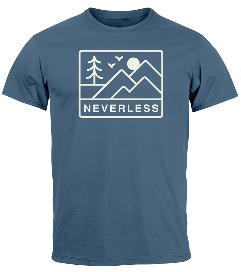 Herren T-Shirt Outdoor Grafik Line Art Berge Natur Männer Printshirt Aufdruck Schriftzug Fashion Streetstyle