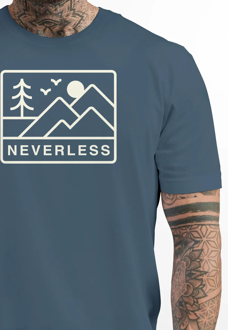 Herren T-Shirt Outdoor Grafik Line Art Berge Natur Männer Printshirt Aufdruck Schriftzug Fashion Streetstyle