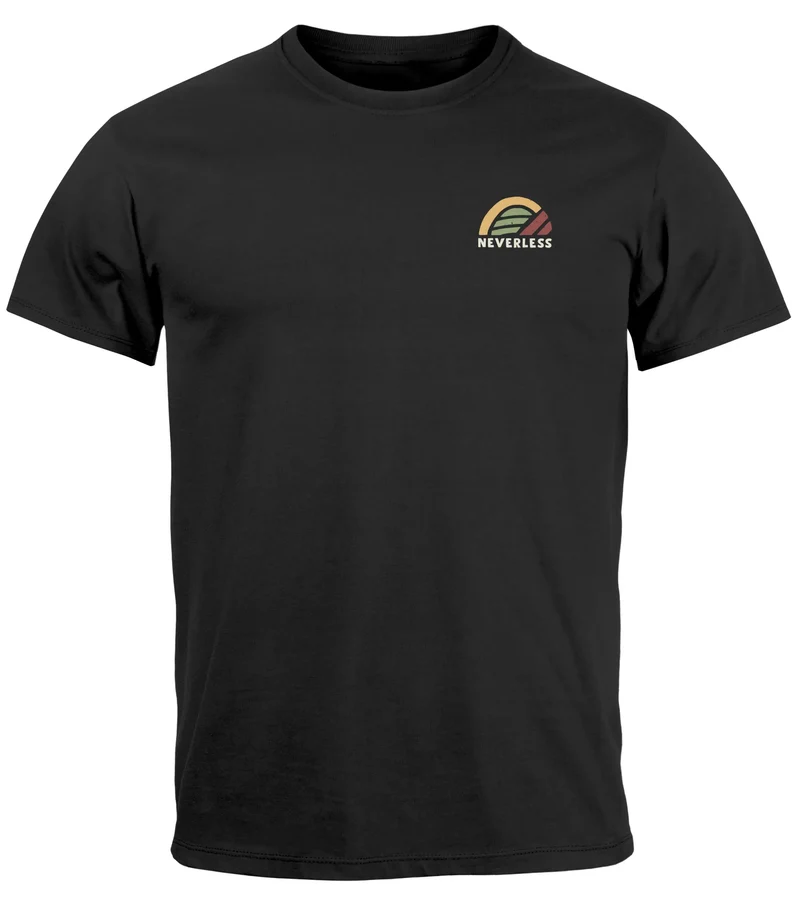 Herren T-Shirt Backprint Outdoor Grafik Line Art Berge Natur Männer Printshirt Fashion Streetstyle