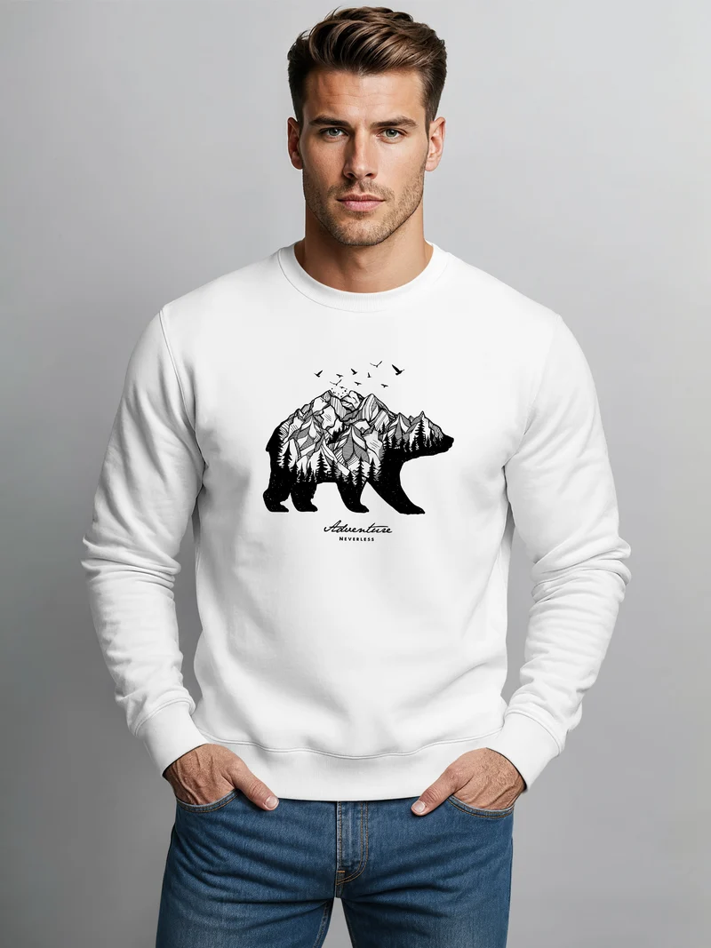 Sweatshirt Herren Bär Abenteuer Berge Wald Bear Mountains Adventure Rundhals-Pullover