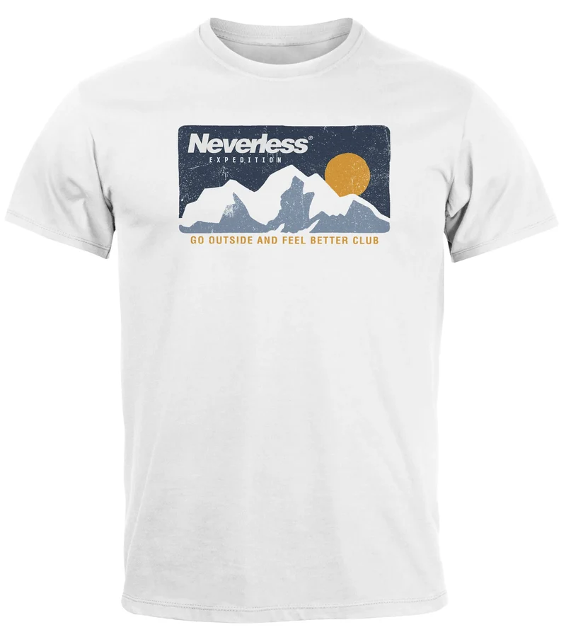 Herren T-Shirt Berge Wandern Berg-Grafik Vintage Retro Style Männer Fashion Streetstyle