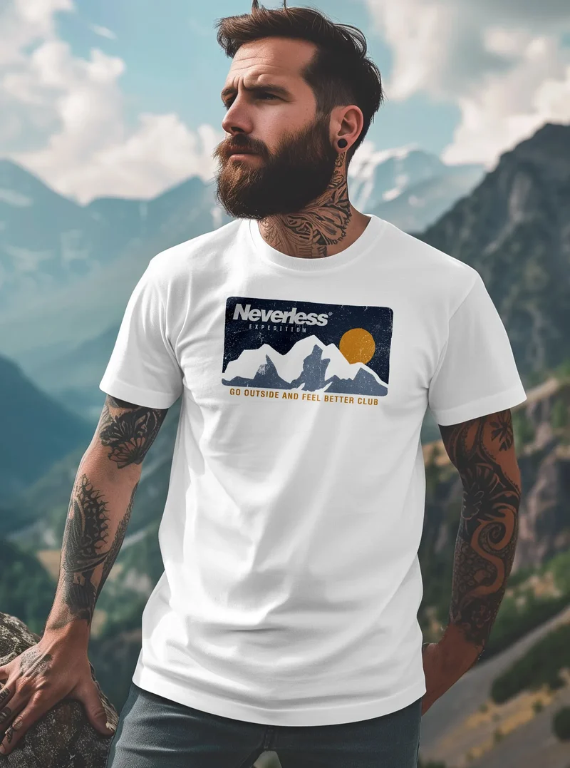 Herren T-Shirt Berge Wandern Berg-Grafik Vintage Retro Style Männer Fashion Streetstyle