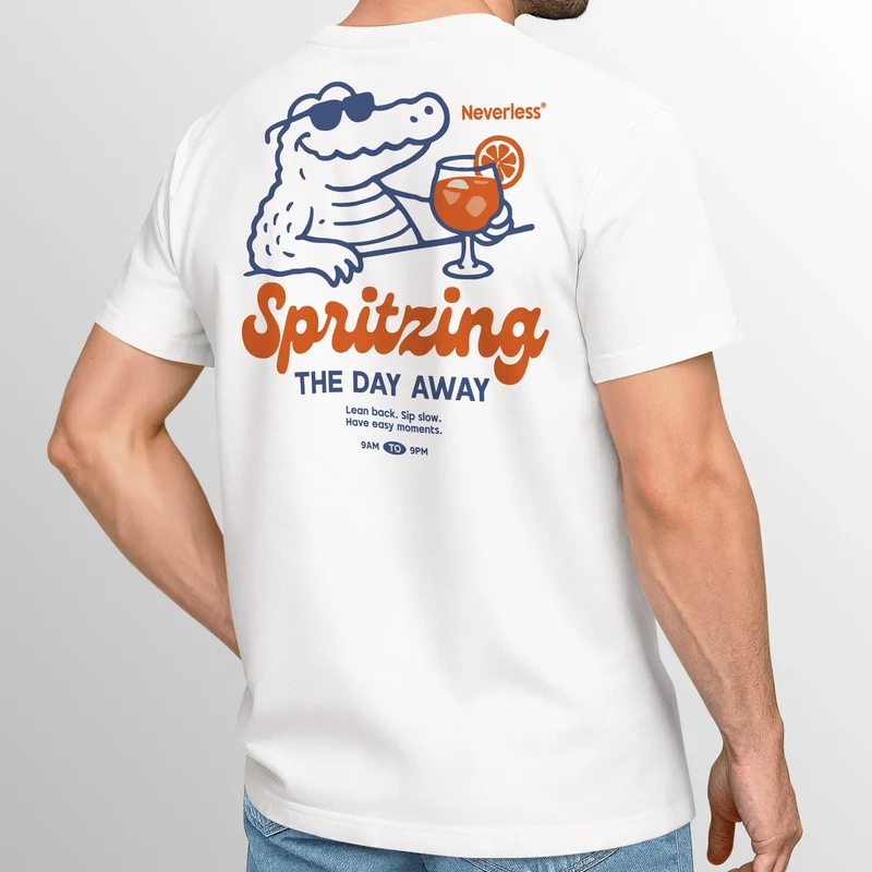 Herren T-Shirt Backprint Spritzing the day away Alligator Retro Design Printshirt Grafikshirt Fashion Streetstyle