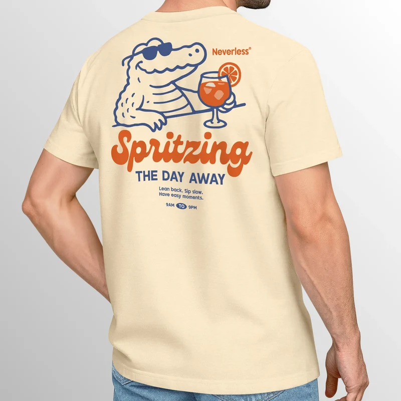 Herren T-Shirt Backprint Spritzing the day away Alligator Retro Design Printshirt Grafikshirt Fashion Streetstyle