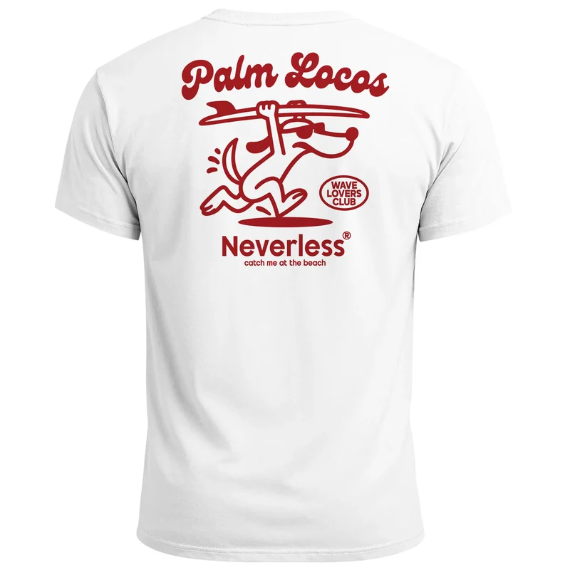 Herren T-Shirt Backprint Surfing Design Aufdruck Palm Locos Schriftzug Sommer Fashion Streetstyle