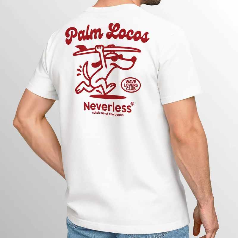 Herren T-Shirt Backprint Surfing Design Aufdruck Palm Locos Schriftzug Sommer Fashion Streetstyle