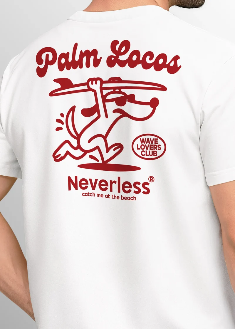 Herren T-Shirt Backprint Surfing Design Aufdruck Palm Locos Schriftzug Sommer Fashion Streetstyle