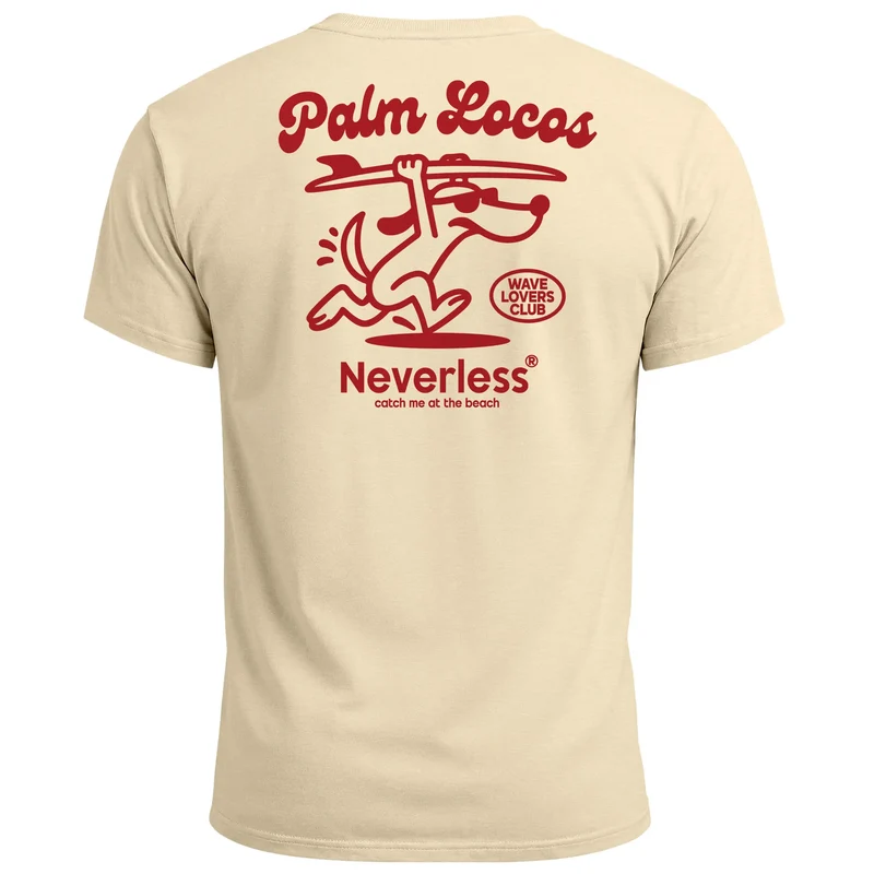 Herren T-Shirt Backprint Surfing Design Aufdruck Palm Locos Schriftzug Sommer Fashion Streetstyle