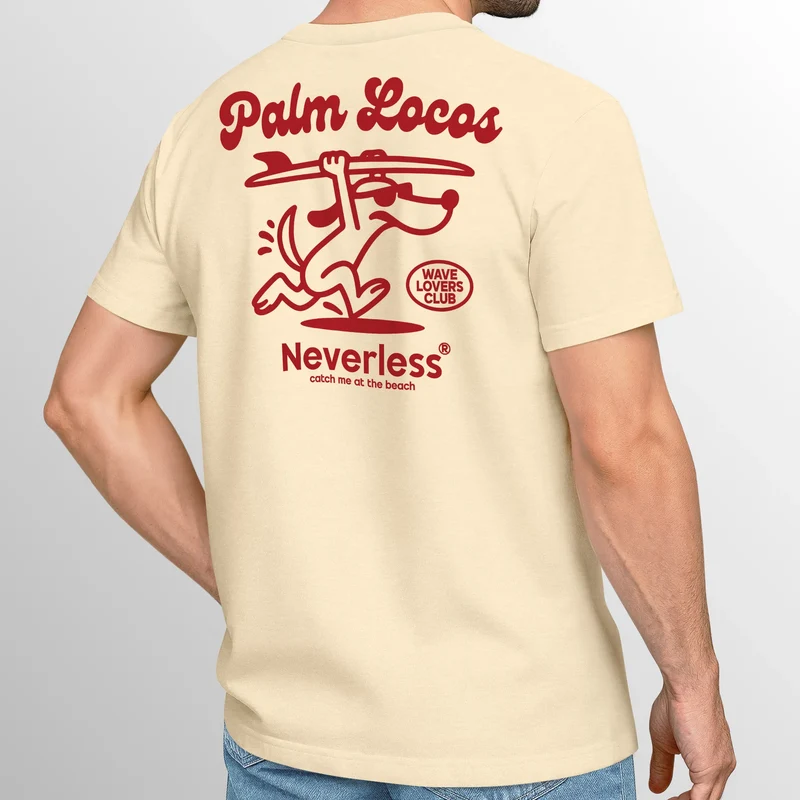 Herren T-Shirt Backprint Surfing Design Aufdruck Palm Locos Schriftzug Sommer Fashion Streetstyle