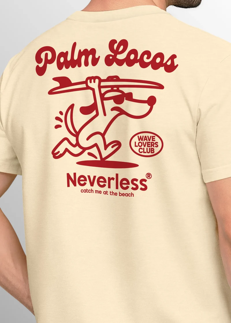 Herren T-Shirt Backprint Surfing Design Aufdruck Palm Locos Schriftzug Sommer Fashion Streetstyle