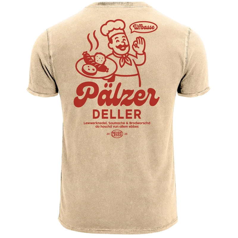 Herren Vintage T-Shirt Backprint Printshirt Pfalz Design Pfälzer Dialekt Spruch Lustig Uffbasse Used Look