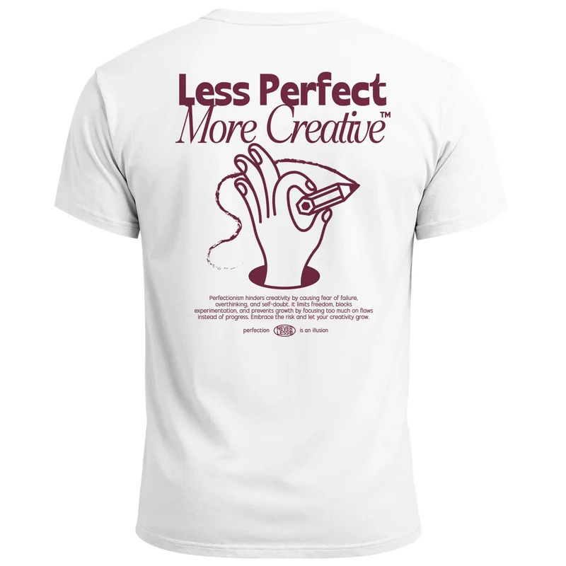 Backprint TShirt Herren Less Perfect More Creative Printshirt Grafikshirt Sommer Fashion Männer