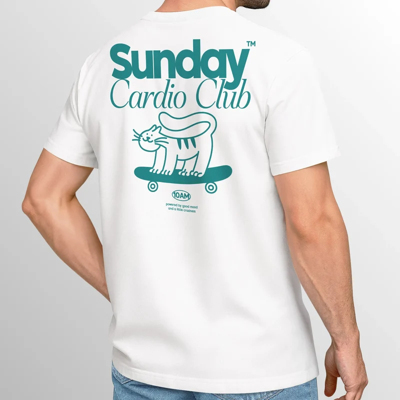 Backprint TShirt Herren Sunday Cardio Club Skater Skateboard Sommer Printshirt Rückendruck Fashion
