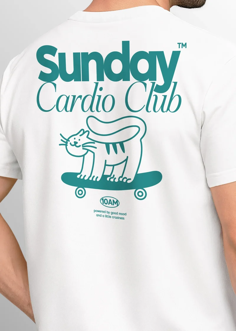 Backprint TShirt Herren Sunday Cardio Club Skater Skateboard Sommer Printshirt Rückendruck Fashion