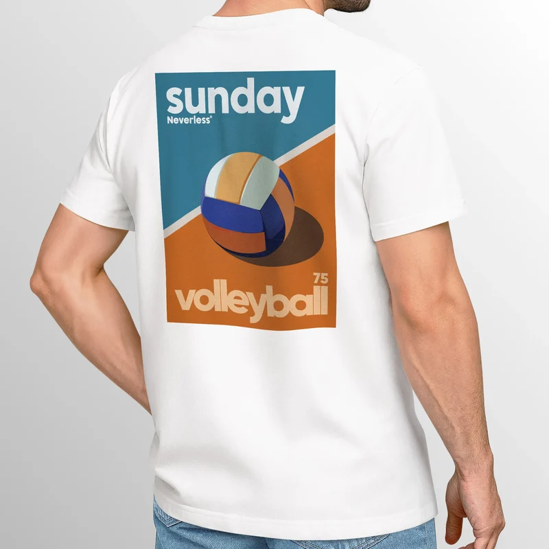 Herren T-Shirt Backprint Sunday Volleyball Grafikprint Urban Clubwear Retro Motiv Streetstyle
