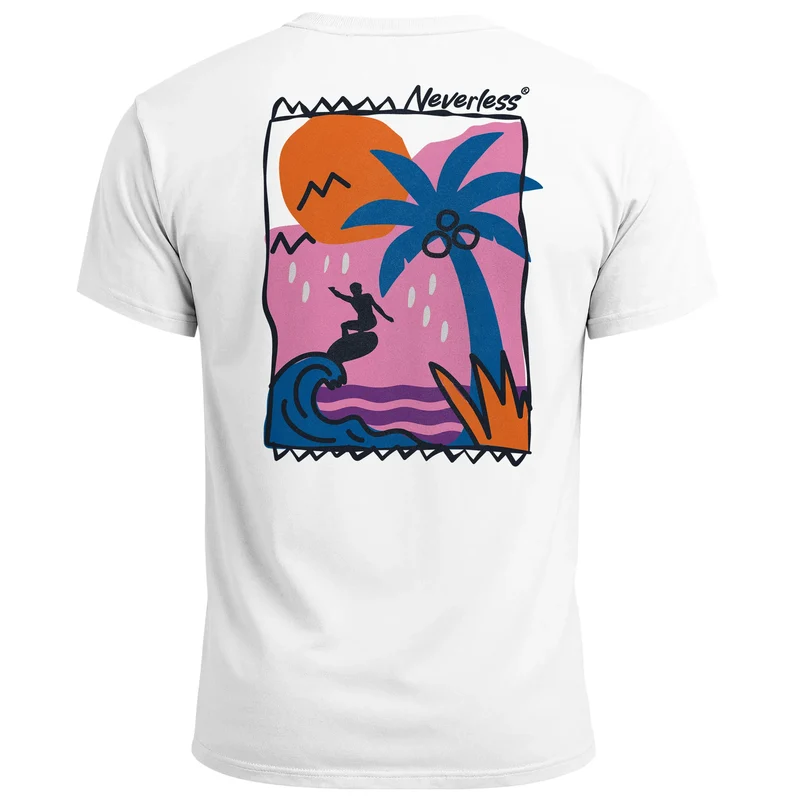 Herren T-Shirt Backprint Surfer Wellen Sunset Grafikprint Schriftzug Fashion Streetstyle