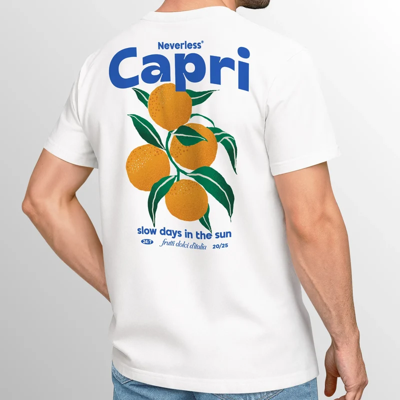 Herren T-Shirt Backprint Vintage Capri Orangen Grafikprint Fashion Streetstyle