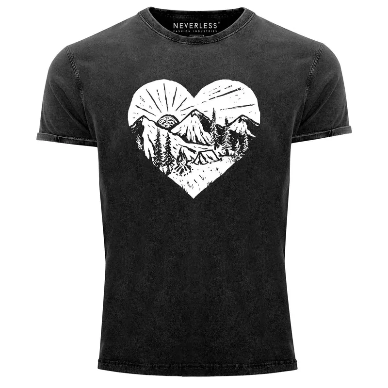Herren Vintage Shirt Wandern Berge Naturfreund Adventure Camping Printshirt T-Shirt Aufdruck Used Look