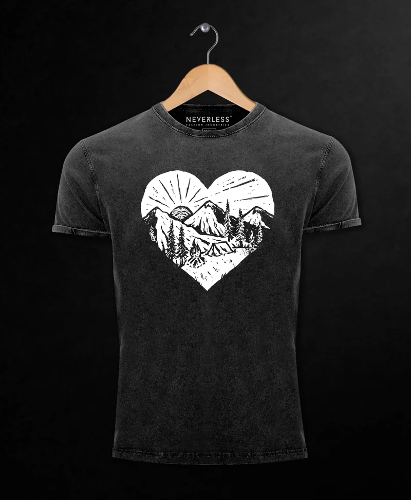 Herren Vintage Shirt Wandern Berge Naturfreund Adventure Camping Printshirt T-Shirt Aufdruck Used Look