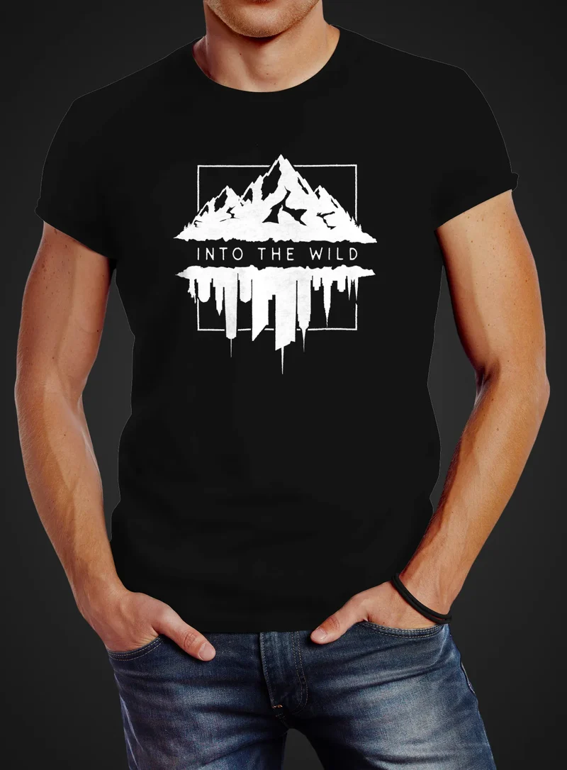 Herren T-Shirt Into The Wild Berge Skyline Slim Fit