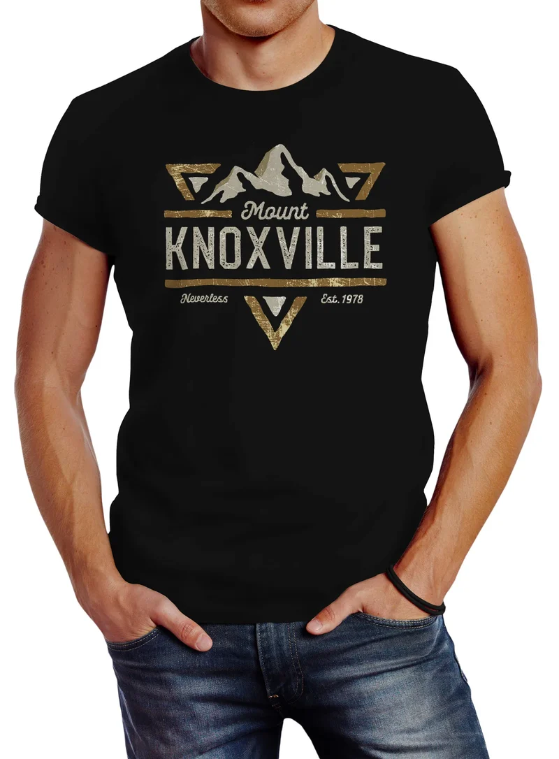 Herren T-Shirt Mountain Berge Adventure Emblem Retro Design Mount Knoxville Fashion Streetstyle