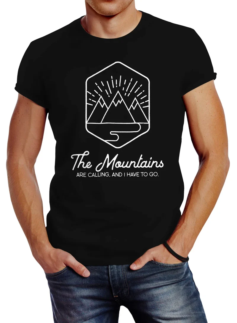 Herren T-Shirt zum Wandern Berge The Mountains are Calling Slim Fit
