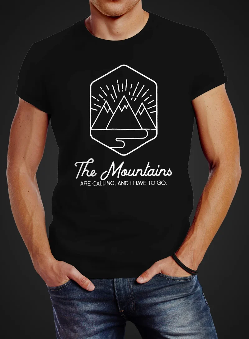 Herren T-Shirt zum Wandern Berge The Mountains are Calling Slim Fit