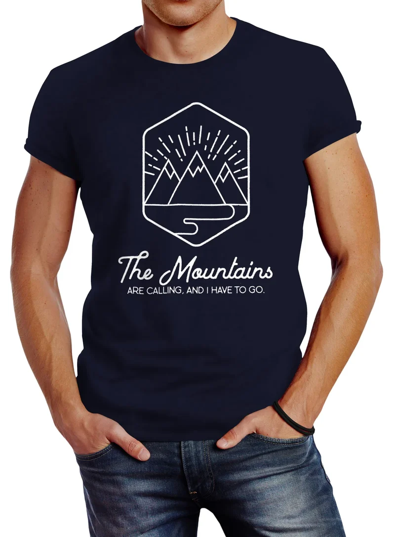 Herren T-Shirt zum Wandern Berge The Mountains are Calling Slim Fit