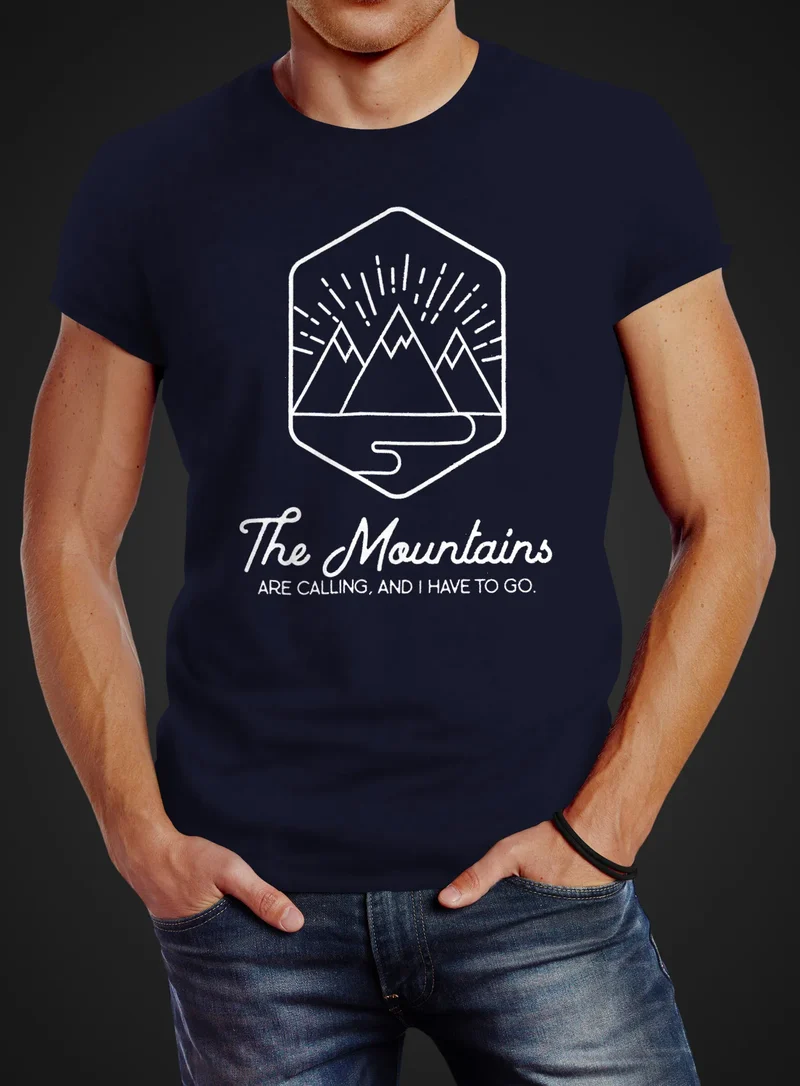 Herren T-Shirt zum Wandern Berge The Mountains are Calling Slim Fit