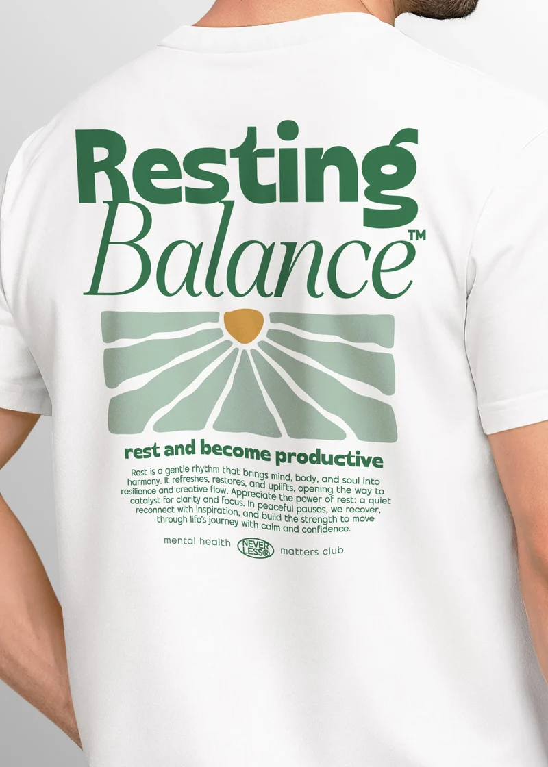 Herren T-Shirt Backprint Resting Balance Mental Health Matters Club Grafikprint Streetstyle