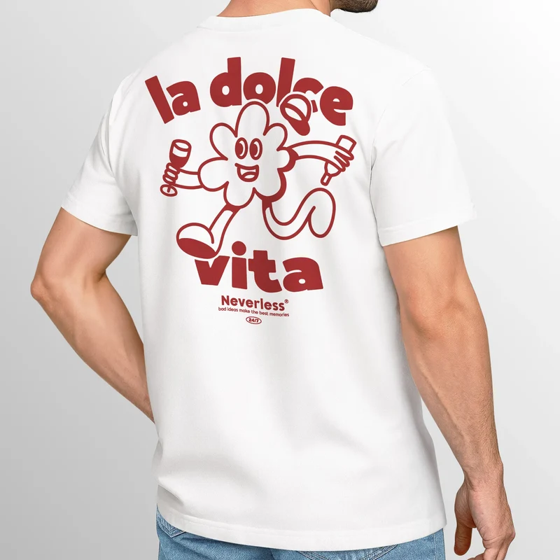 Herren T-Shirt Backprint La Dolce Vita Grafikshirt Schriftzug Fashion Streetstyle