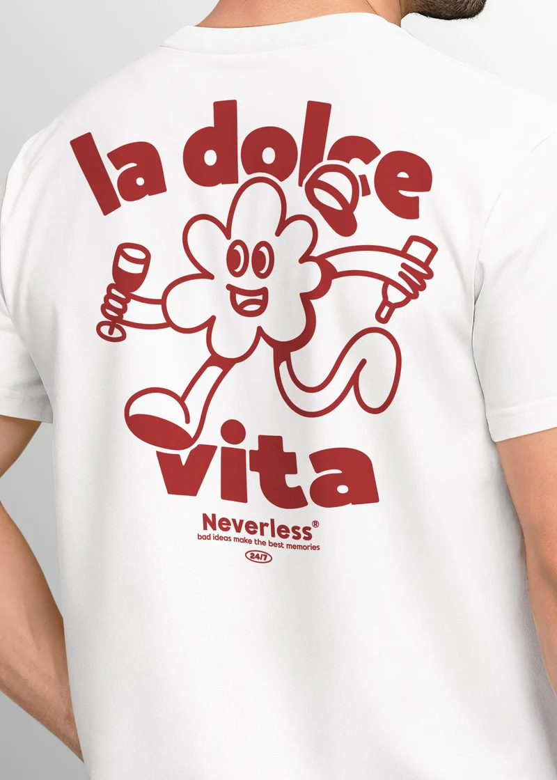 Herren T-Shirt Backprint La Dolce Vita Grafikshirt Schriftzug Fashion Streetstyle