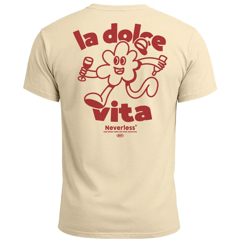 Herren T-Shirt Backprint La Dolce Vita Grafikshirt Schriftzug Fashion Streetstyle
