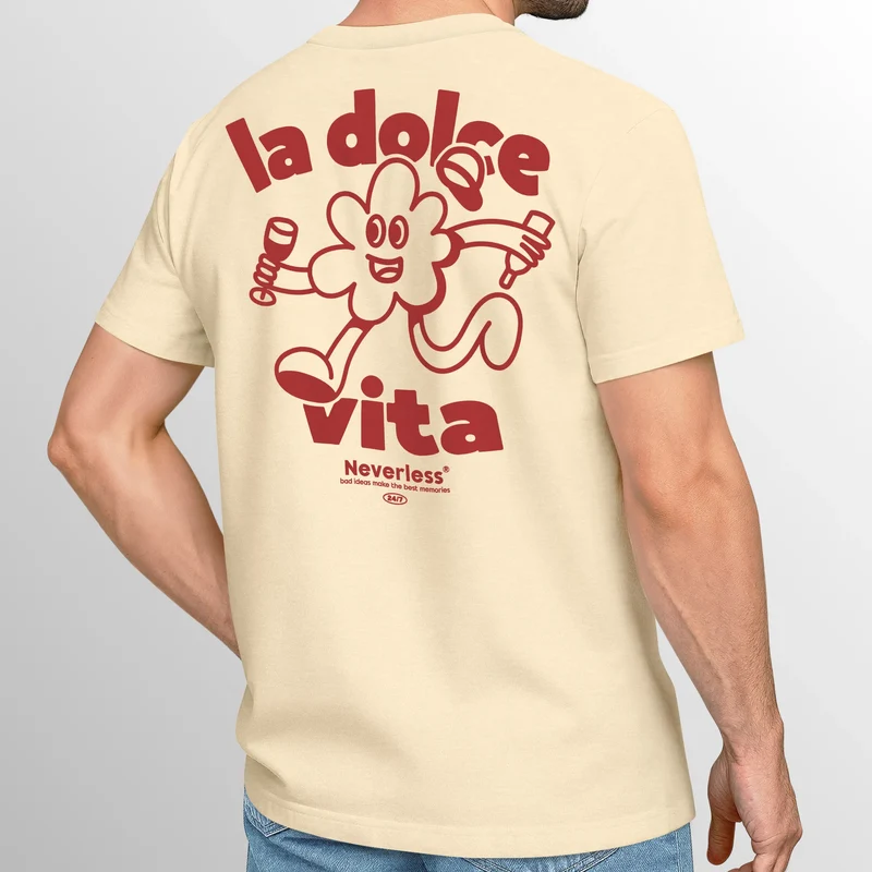 Herren T-Shirt Backprint La Dolce Vita Grafikshirt Schriftzug Fashion Streetstyle