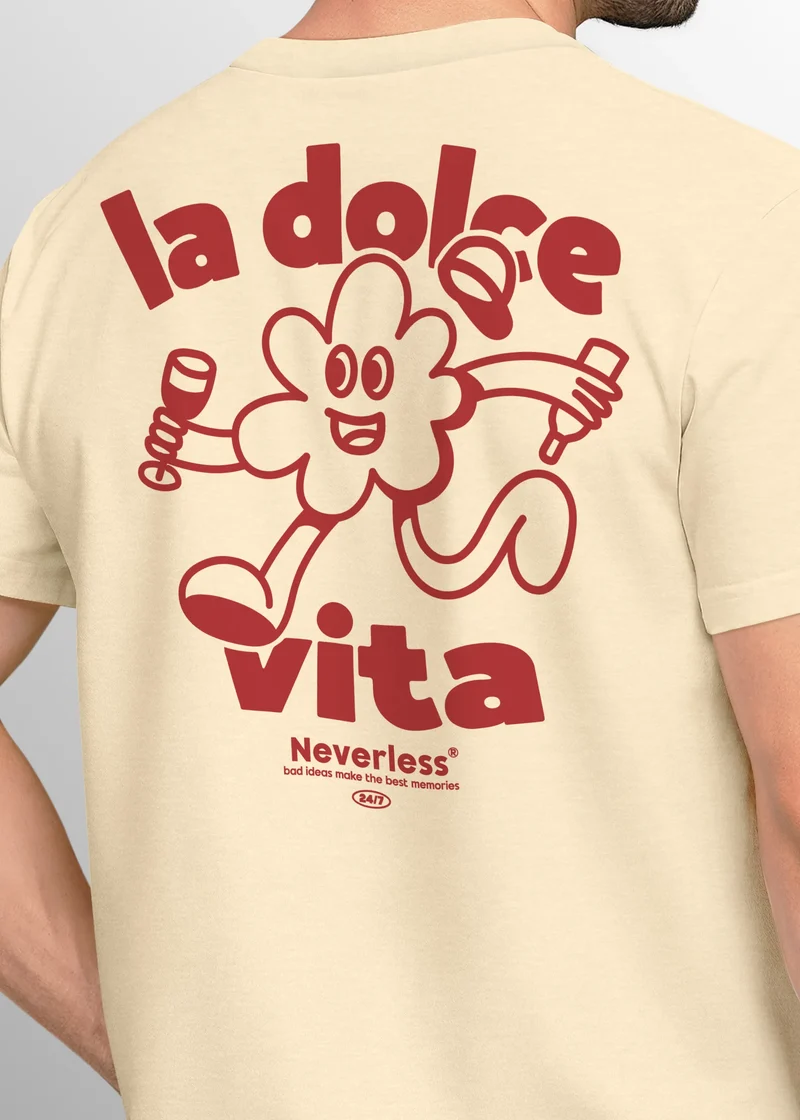 Herren T-Shirt Backprint La Dolce Vita Grafikshirt Schriftzug Fashion Streetstyle
