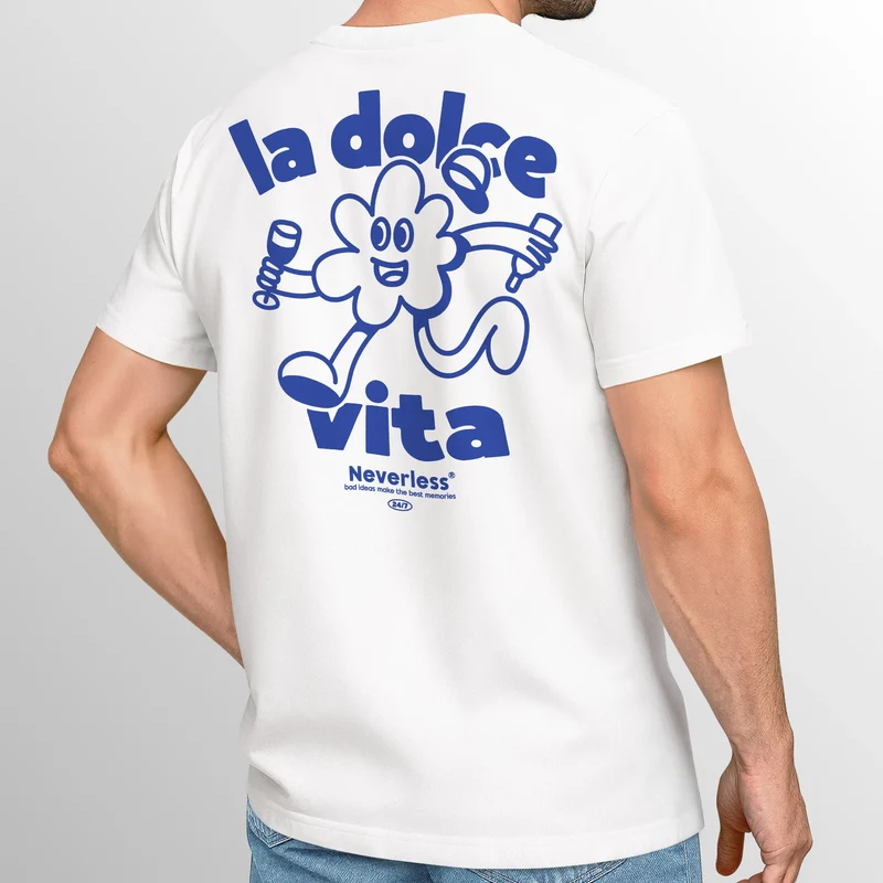 Herren T-Shirt Backprint La Dolce Vita Grafikshirt Schriftzug Fashion Streetstyle