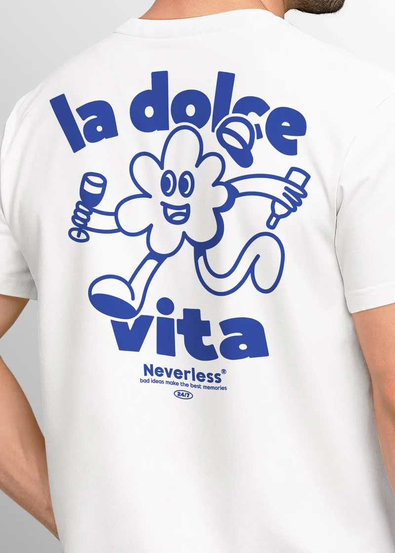 Herren T-Shirt Backprint La Dolce Vita Grafikshirt Schriftzug Fashion Streetstyle