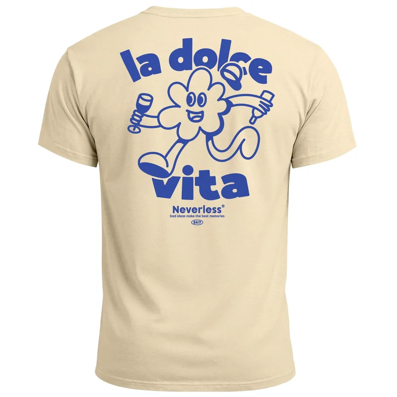 Herren T-Shirt Backprint La Dolce Vita Grafikshirt Schriftzug Fashion Streetstyle