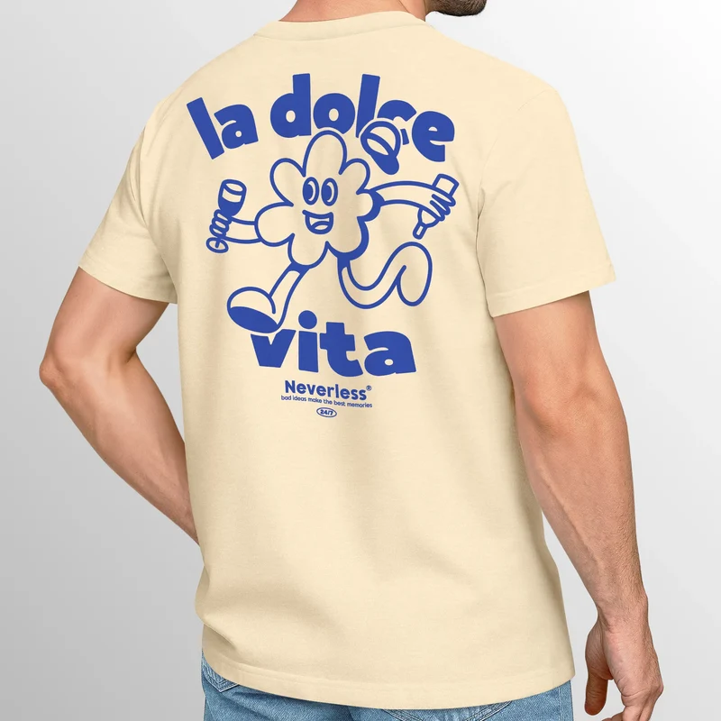 Herren T-Shirt Backprint La Dolce Vita Grafikshirt Schriftzug Fashion Streetstyle