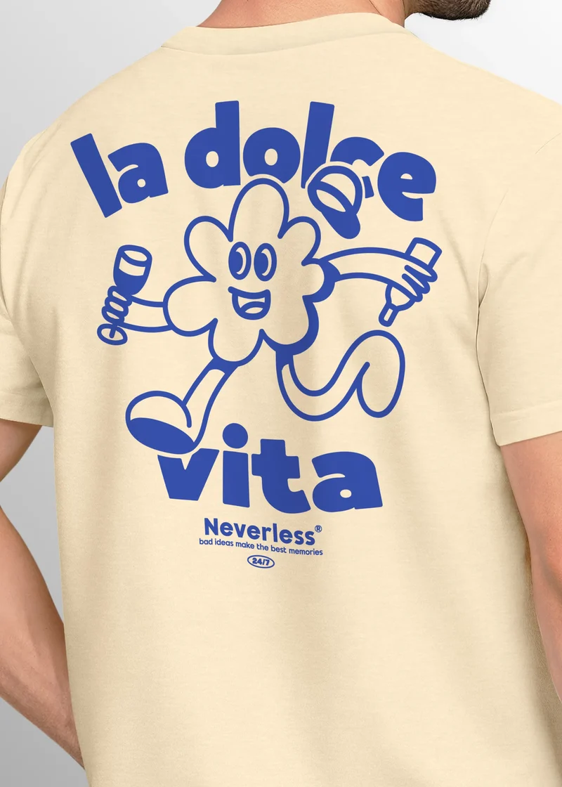 Herren T-Shirt Backprint La Dolce Vita Grafikshirt Schriftzug Fashion Streetstyle