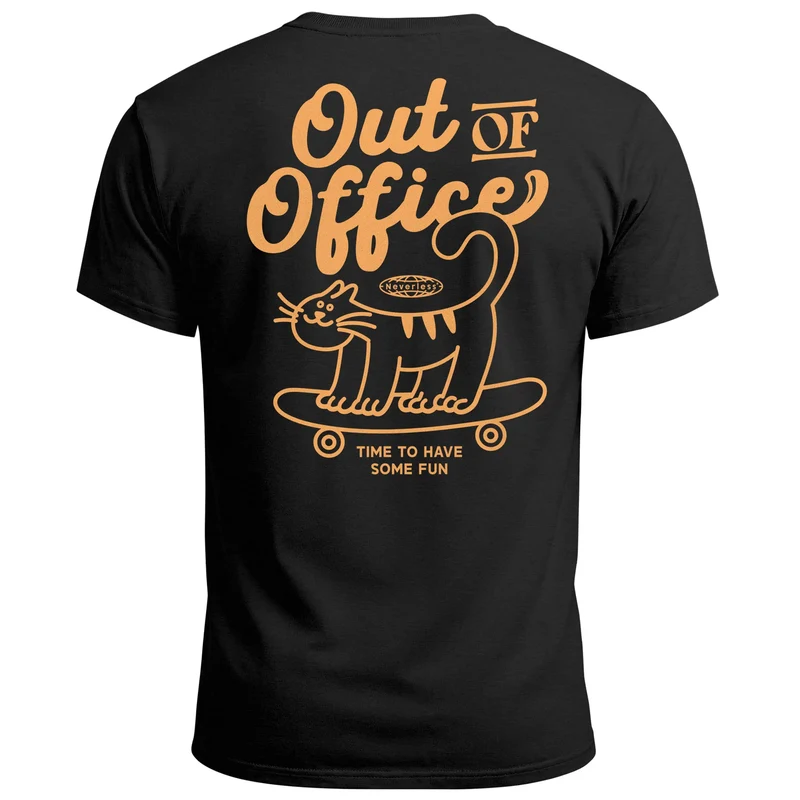 Herren T-Shirt Backprint Out of Office Grafikshirt Katze Schriftzug Fashion Streetstyle