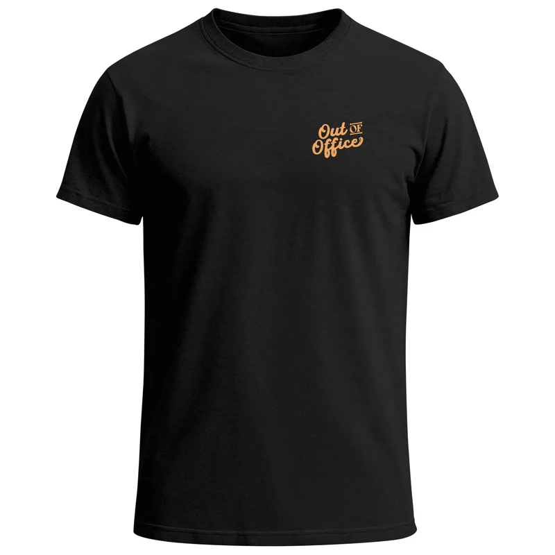 Herren T-Shirt Backprint Out of Office Grafikshirt Katze Schriftzug Fashion Streetstyle